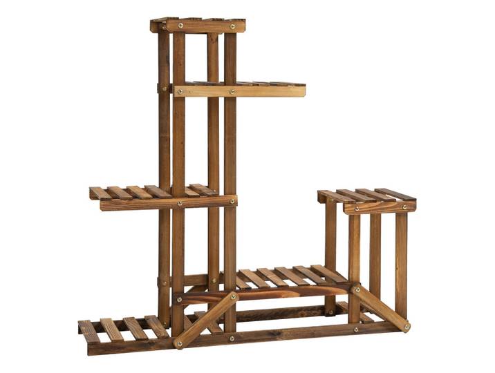 Outsunny Blumenständer, Tannenholz, Verkohlt, Braun, Holz, 28x96.5x98 cm, Wohnzimmer, Wohnzimmertische, Blumenständer