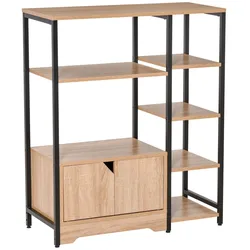 HOMCOM Bücherregal Industrial-Stil offene Regale Doppeltürenschrank 80x35x97cm/Naturholz
