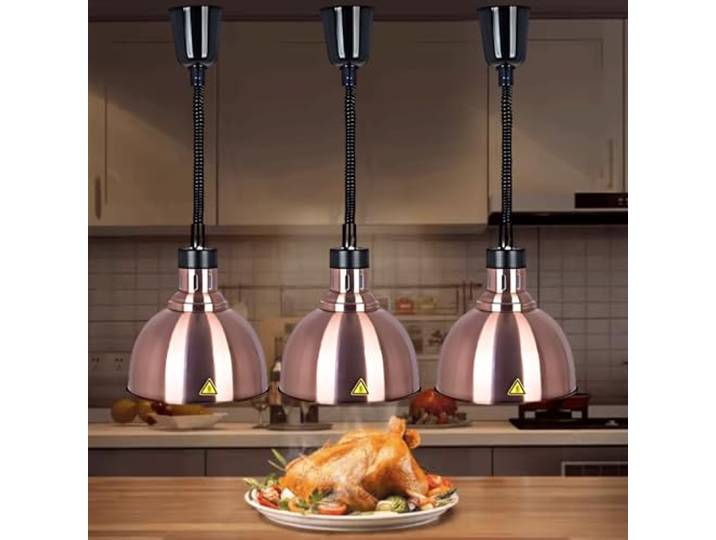 Aocay Wärmelampe Küche Gastro(Kupfer-25cm, 3 Stück) Hängende Speisenwärmer Lampe Einstellbare Höhe, 250W Lebensmittel Wärmelampe Buffet 19cm/25cm
