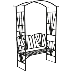 tectake Rosenbogen mit Sitzbank 210 cm  Schwarz
