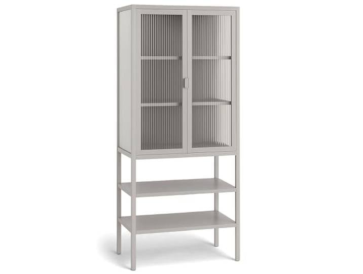 osoltus Vitrine Riffelglas Metall Schrank Glasvitrine Industriedesign Cube Black Series gehärtetes Glas Wohnzimmer- Küchenschrank (Vitrine hellgrau)