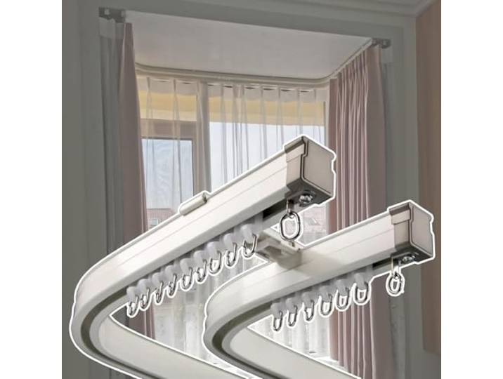 Lorbefenster Doppelvorhangspur Gebogene Schiene, Flexibler, Biegbares Vorhangspursystem, Deckenwandhalterung Aluminiumlegierungs Vorhangstrecke Und Armaturen(Size:2.5m (8.2ft),Color:WALL MOUNT MOUND)