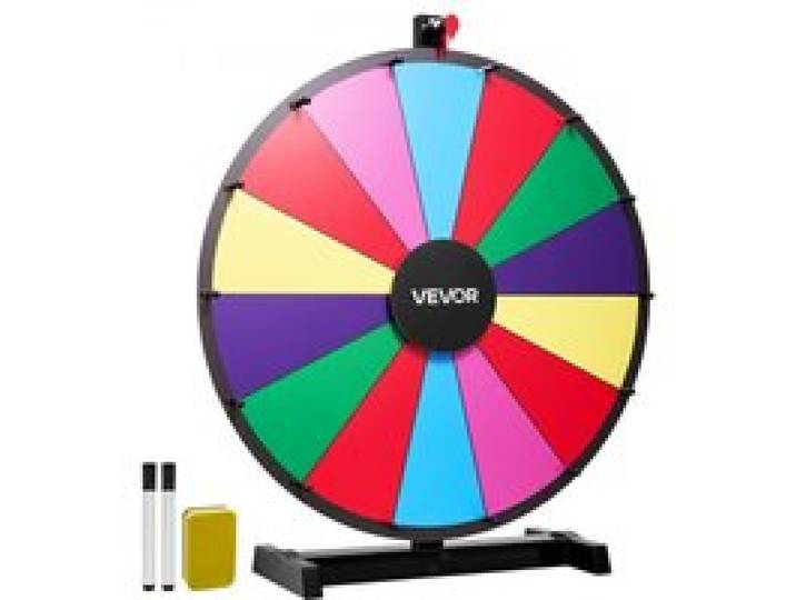 VEVOR Glücksrad Drehrad (61 cm) 14 Slots Glücksrad mit Ständer, Lotteriespiele Gewinn-Roulette mit Tafelschwamm & 2 Markern, 6 Farben, Spinning Prize Wheel ideal für Party Kneipe Messe