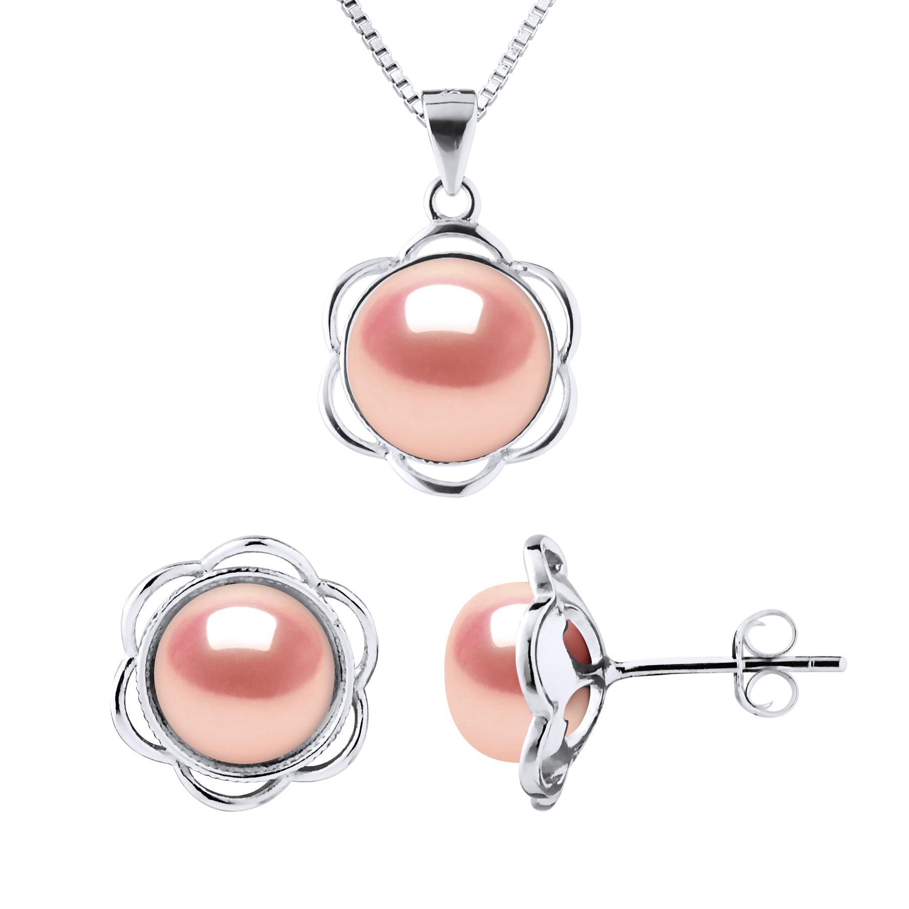 Versiering ketting en oorbellen PETAL Freshwater Pearl 8-9mm Natural Roze 925