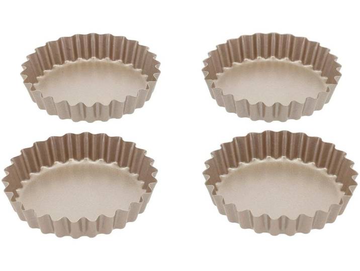 Tarteform Mini-Tarteform, Karbonstahl, Roségold, 9 cm, 4 Stück , beige (rosegold), Ø:9cm, Küchenformen, Tarteform