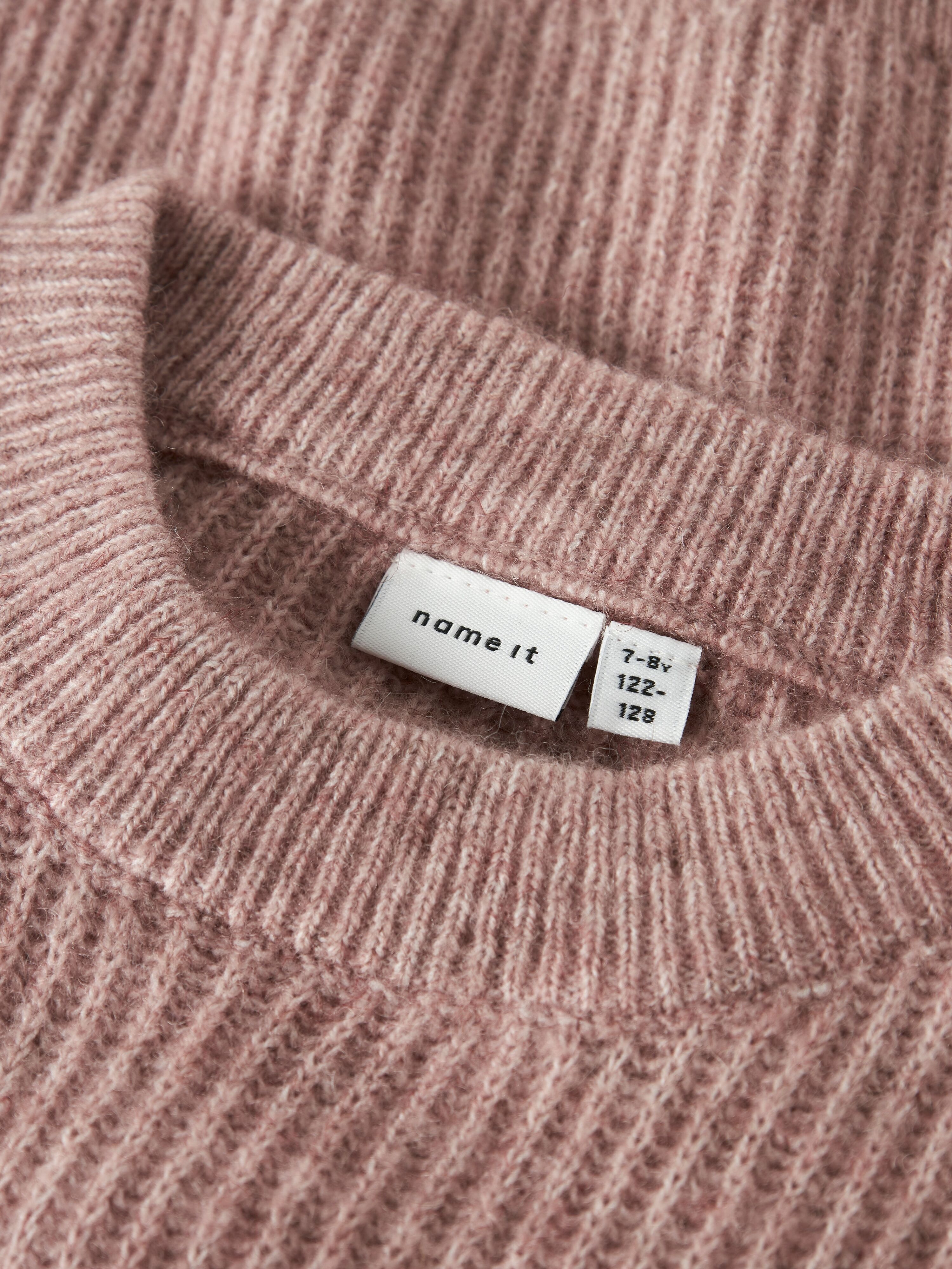 Strickpullover NAME IT "NKFHOLLY LS BOXY SHORT KNIT NOOS", Mädchen, Gr. 116, rosa (deauville mauve), Strick, Obermaterial: 79% Polyester, 13% Polyacryl, 5% Wolle, 3% Elasthan, meliert, unifarben, bequem hüftlang, Rundhals, Rippstrickbündchen, Pullover Str