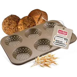Zenker 6er Brötchenblech Dein Brot!, 34 x 22 cm, Backform, Gold, Braun