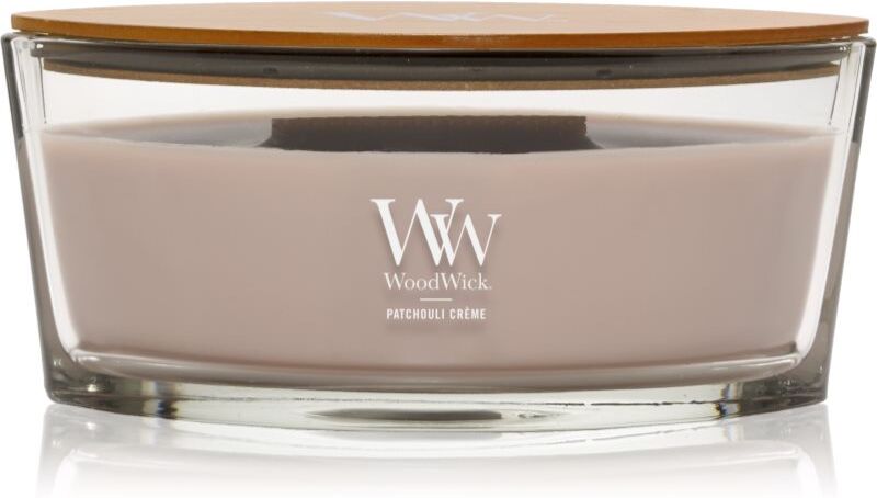 Woodwick Opulent Wood Patchouli Creme scented candle with wooden wick 453.6 g