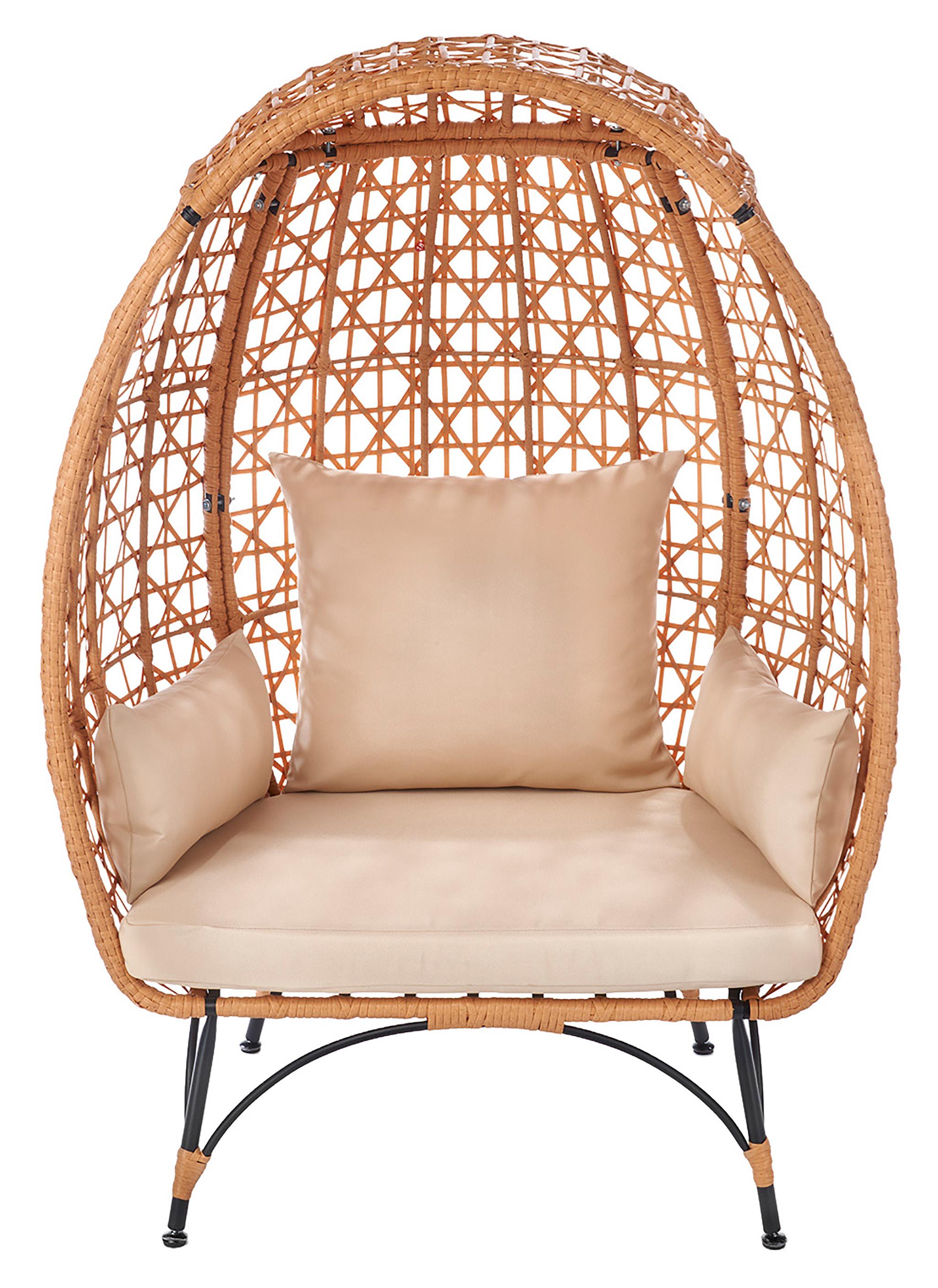 Kobolo Loungesessel Garten COCOON mit Metallgestell und Kissen | Korbsessel Polyrattan Gartensofa Gartenlounge Boho Gartenmöbel Outdoor Sitzgarnitur
