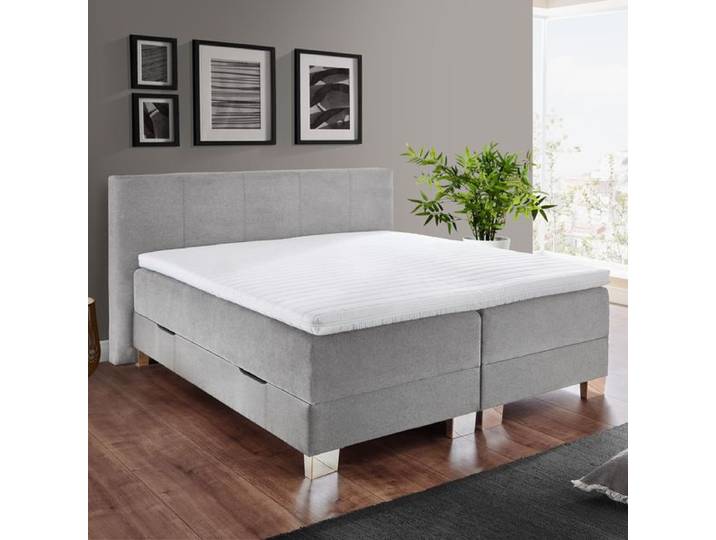 Boxspringbett Kenan Webstoff mit Bettkasten 180x200 cm Bonellfederkern-Box Härtegrad: H3 Hellgrau modern