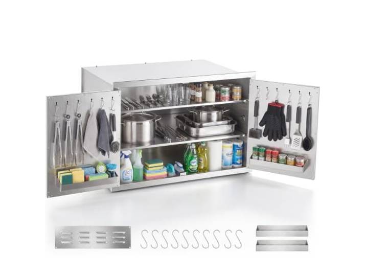 VEVOR Einbauschrank Outdoor-Küche 76x52x52 cm Küchenschrank Edelstahl für Tägliches Grillen und die Aufbewahrung von Kochgeschirr, mit Magnetverschlüssen, Haken und 2 Integrierten Türablagefächer