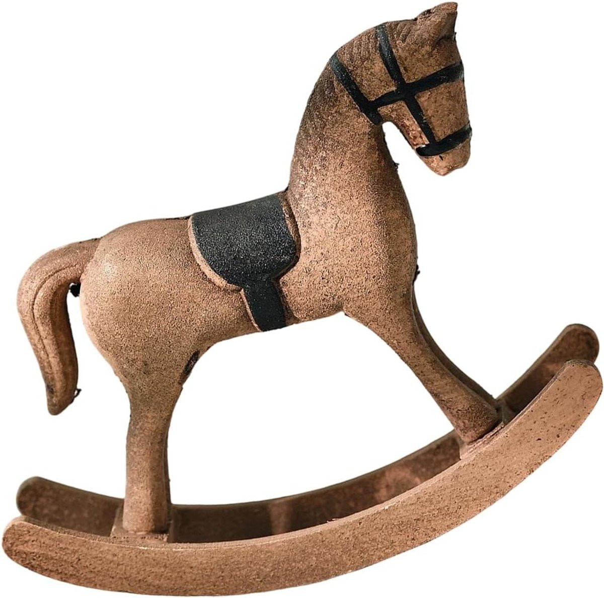 Handgeschilderd paardenbeeldje van hars in geel met zwart - 13 x 10 cm