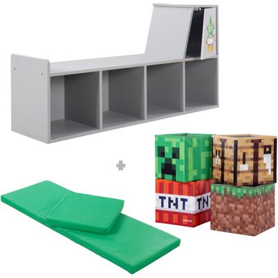 Sitzbank PHOENIX "Minecraft Lesebank", grau (grau, grau), B:119cm H:60cm T:30cm, MDF, Polyester, Sitzbänke, Sitzbank