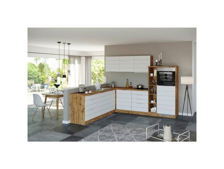 Eckküche Florenz mit Geräten 240x270 cm Weiß/Eichefarben