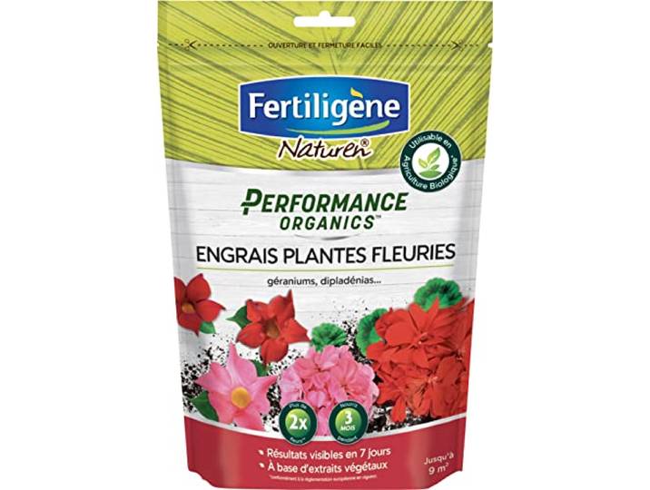 FERTILIGENE NATUREN - Engrais granulés Performance Organics Plantes Fleuries\, Géraniums\, Dipladénias 700 g - Résultats dès 1 semaine - Extraits végétaux et guano marin - Pour 9 m²