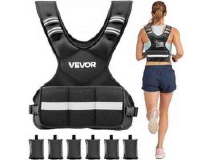 VEVOR Verstelbaar Gewichtvest met 6 x 1 lb Gewichtzakken voor Individuele Training, X-vormig Fitnessvest met Reflecterende Strepen en Gespbanden voor Krachttraining, Hardlopen en Joggen, Zwart
