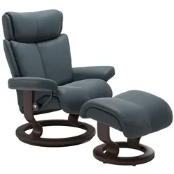 Stressless Sessel mit Hocker Magic Classic Leder Blau Batick Atlantic Blue L (Large)