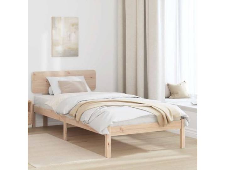 Massives Kiefernholz Modernes Minimalismus Bettgestell 90x200 cm Braun Bettgestell mit Kopfteil Natur 90x200 cm Massives Kiefernholz Einzelbett mit Lattenrost Stabil