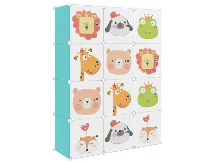 HKLGBVCR Schrank Cube Cartoon 12 Fächer PP Kunststoff Grün Stabiles Stahlgestell, einfache Montage, wasserbeständig, Belastung 10 kg pro Würfel