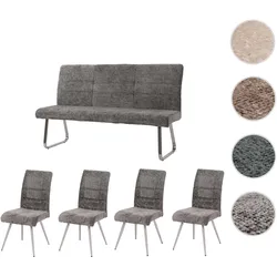 Esszimmer-Set HWC-G55, 4er-Set Stuhl + Sitzbank 160cm, Edelstahl gebürstet Stoff/Textil Chenille ~ dunkelgrau