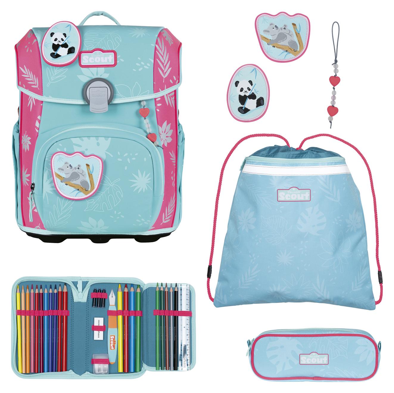 Scout Schulranzen Superflash Extreme Neo Set 4-teilig Tropic Friends hellblau