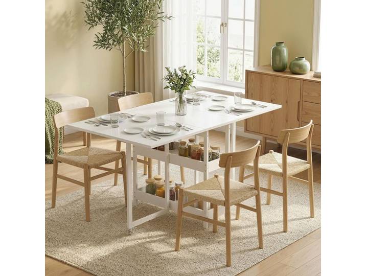 Table repas - MINIMAL - pliable extensible - 4 places - roulettes - compartiments intégrés