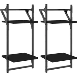 vidaXL Wandregale mit 2 Ablagen & Stangen 2 Stk. Schwarz 30x25x65 cm