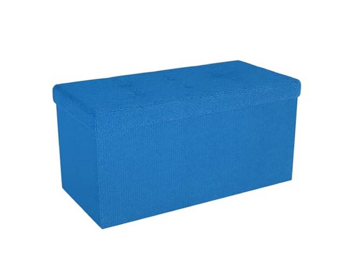 INTIRILIFE Faltbare Sitzbank 76x38x38 cm in Ozean BLAU - Sitzwürfel mit Deckel und Stauraum aus Stoff mit Mulden - Sitzcube Fußablage klappbare Aufbewahrungsbox Truhe Sitzhocker