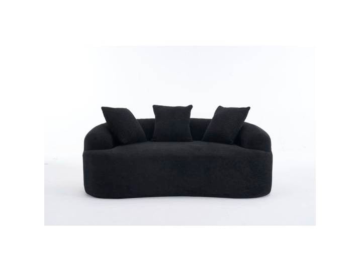 Maisentiel Canapé fixe 2 places courbé en chenille noire 3 coussins inclus sans montage