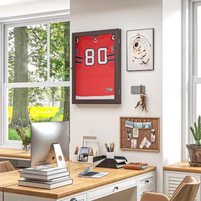 "HOMCOM 28"" x 35"" Jersey Display Case, Wall-Mounted Memorabilia Acrylic Shadow Box with Hanger, Black"