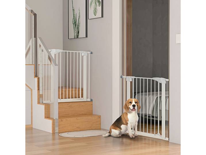 PawHut Barrières Chien Sans Perçage Auto Fermeture 76-103cm Blanc