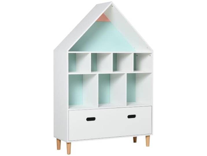 HOMCOM Bücher- und Spielzeugregal für Kinderzimmer Weiß 82x30x126cm Kinder & Jugendliche, Würfelregale, zwei abwechselnde Farben, Hellblau und Pink