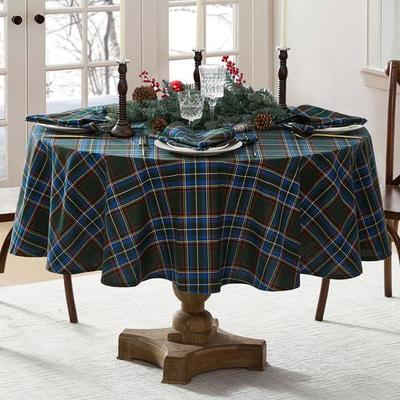 Threadmade Home Llc "Fireside Tartan Round Tablecloth 70"" Diameter, 70"" Diameter, Green"