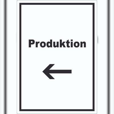 HB-Druck Produktion Aufkleber mit Text und Richtungspfeil links Herstellung hochkant A0 (841x1189mm)