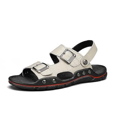 Herren-Ledersandalen mit Doppelschnalle, weich und leicht, stilvolle Strandschuhe für Urlaub, Ferienort und Freizeit