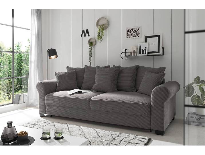 Schlafsofa Callampaya Grau Cordstoff Zuri 255 x 92 x 185cm