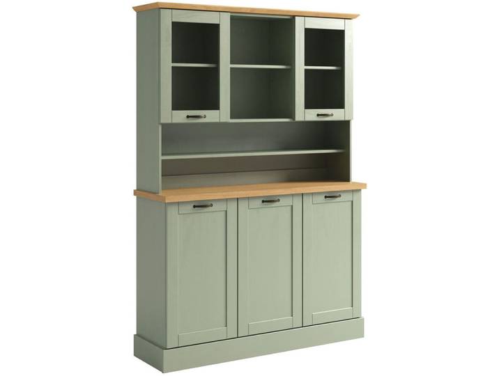 Küchenbuffet HOME AFFAIRE Teramo , grün (salbeigrün, natur), B:126,6cm H:181,5cm T:37cm, Massivholz, Schränke, Küchenbuffet, Breite/Höhe 126/181 cm, mit Metallgriffen