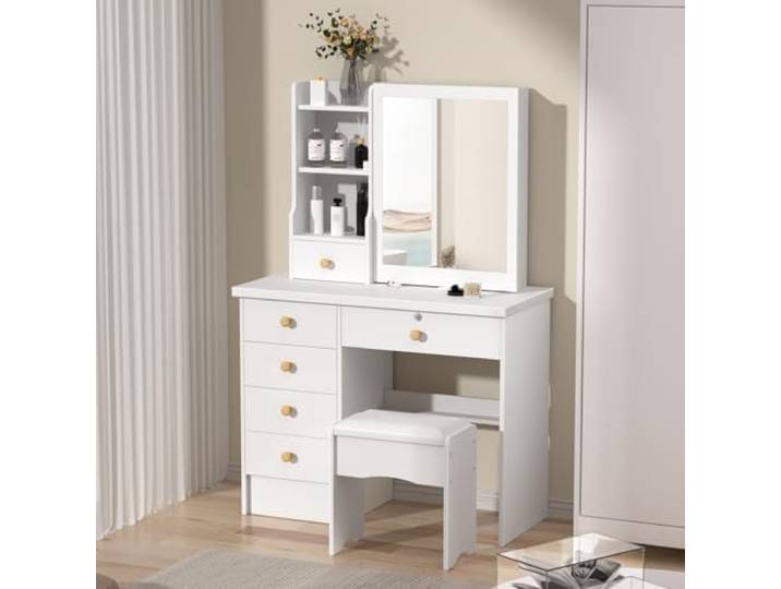 Schminktisch mit Schiebespiegel und 6 Schubladen Stauraum Robuste Holzkonstruktion, 6 Schubladen und Schiebespiegel, ideal für die tägliche Organisation im Schlafzimmer