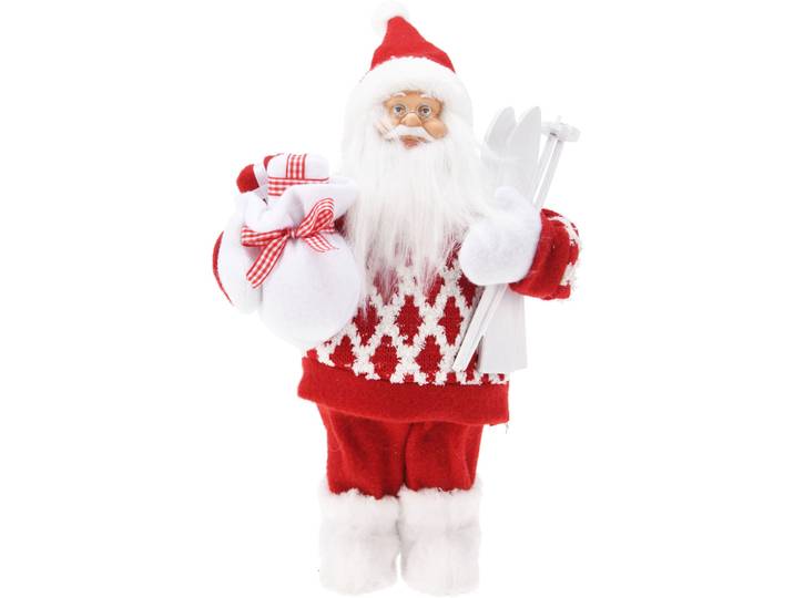 Deko-Weihnachtsmann mit Schneestiefeln und Ski, 20 x 10 x 30 cm