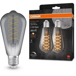 2er Osram LED VINTAGE E27 Glühlampen Edison SMOKE 7,8W wie 30W dimmbar extra warmweißes gemütliches Licht
