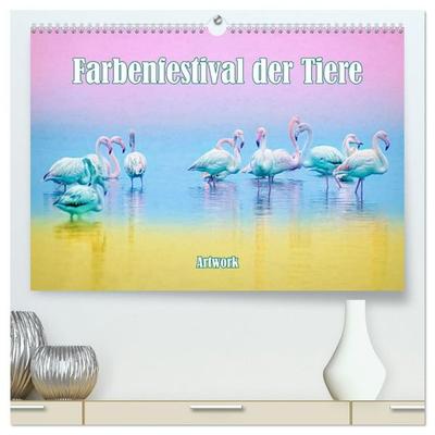 Farbenfestival der Tiere - Artwork (hochwertiger Premium Wandkalender 2027 DIN A2 quer), Kunstdruck in Hochglanz