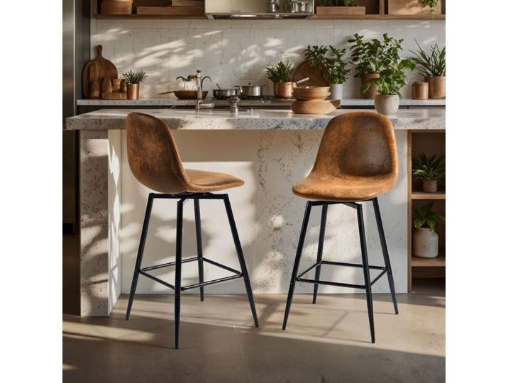 Tabourets de bar - URBAN MEUBLE - Vintage - Lot de 2 - Pivotants - Effet daim marron