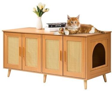 Tools, Home & Hobby Hidden Cat Litter Box Enclosure Furniture Cabinet With Rattan Doors For 2 Cats Hidden Cat Litter Box Enclosure Furniture Cabinet With Rattan Doors For 2 Cats