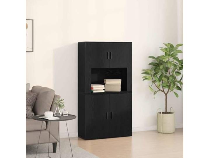 RJPLMFV Anrichte aus Holz, Ingenieurwesen, Metall, 150 cm, Schwarz Scharniertüren, Metallgriffe, rechteckige Form, Aufbewahrung für Wohnzimmer oder Büro