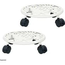 HTI-Living, Pflanzenständer + Blumentreppe, Pflanzenroller Petunia Metall 2er-Set Weiss