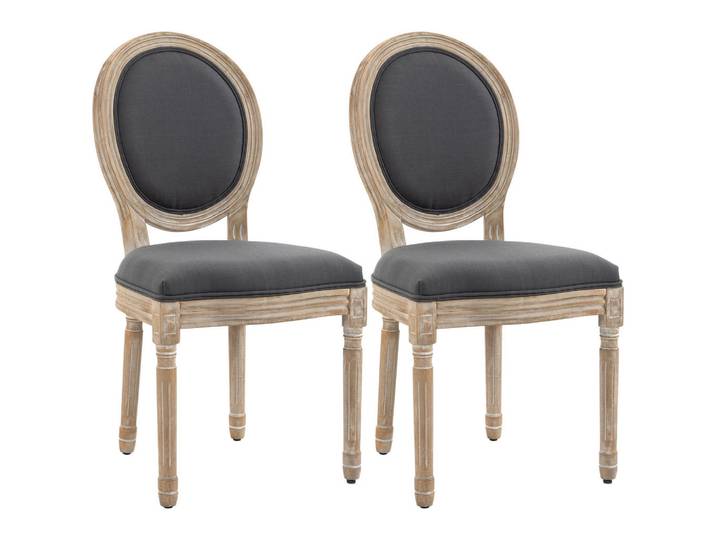 Homcom Esszimmerstuhl 2er Set Schaumstoff Gummiholz Grau Natur, Holz, Echtholz,Kautschukholz, rund, 56x96x49 cm, Esszimmer, Stuhl