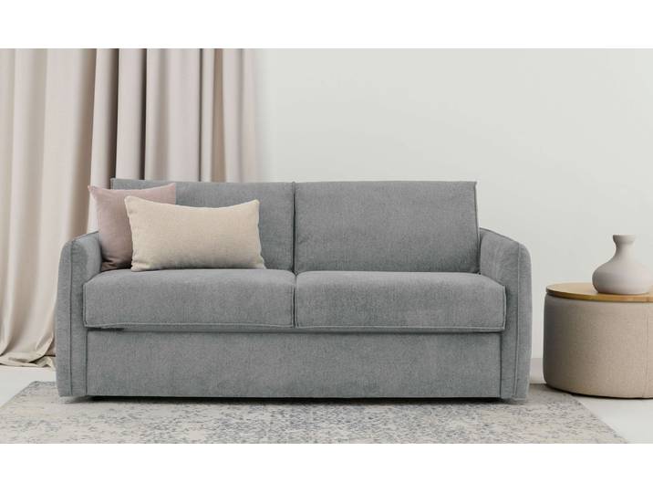 Schlafsofa, Chenille, Grau, 189×97×90 cm, Mit Dauerschlaffunktion & Federkernmatratze, Klassisch, Home-affaire