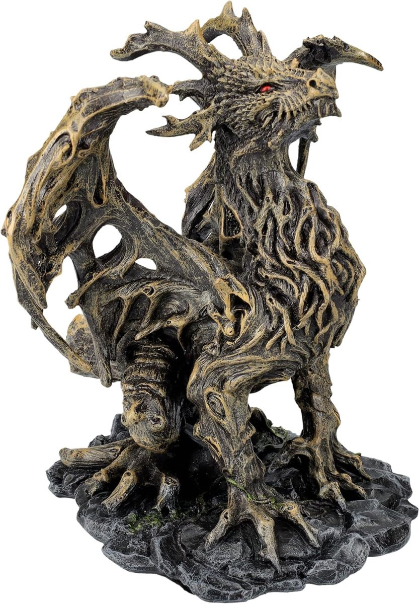 Handbeschilderd Bosdraak Decoratief Beeldje - Bruin - Hoogte: 20 cm
