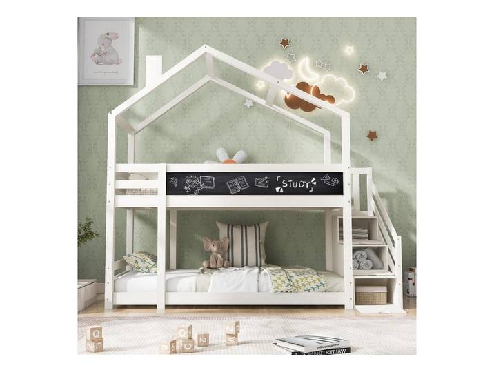 LuxusKollektion Hausbett Kinderbett Baumhaus m. Schornstein 90x200cm Weiß