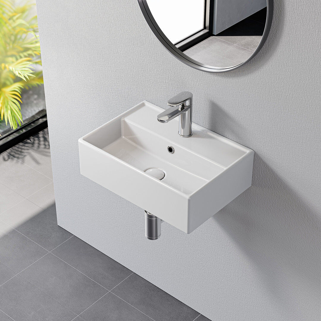 Horow White Ceramic Cloakroom Basin 45 x 31 cm Compact Bathroom Sink White 31mm W